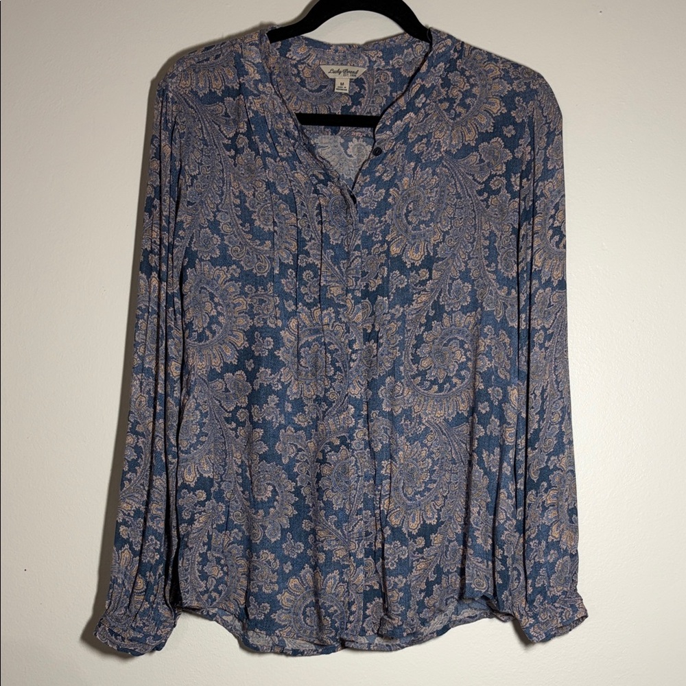 Lucky Brand Paisley Print Blue Blouse Top
